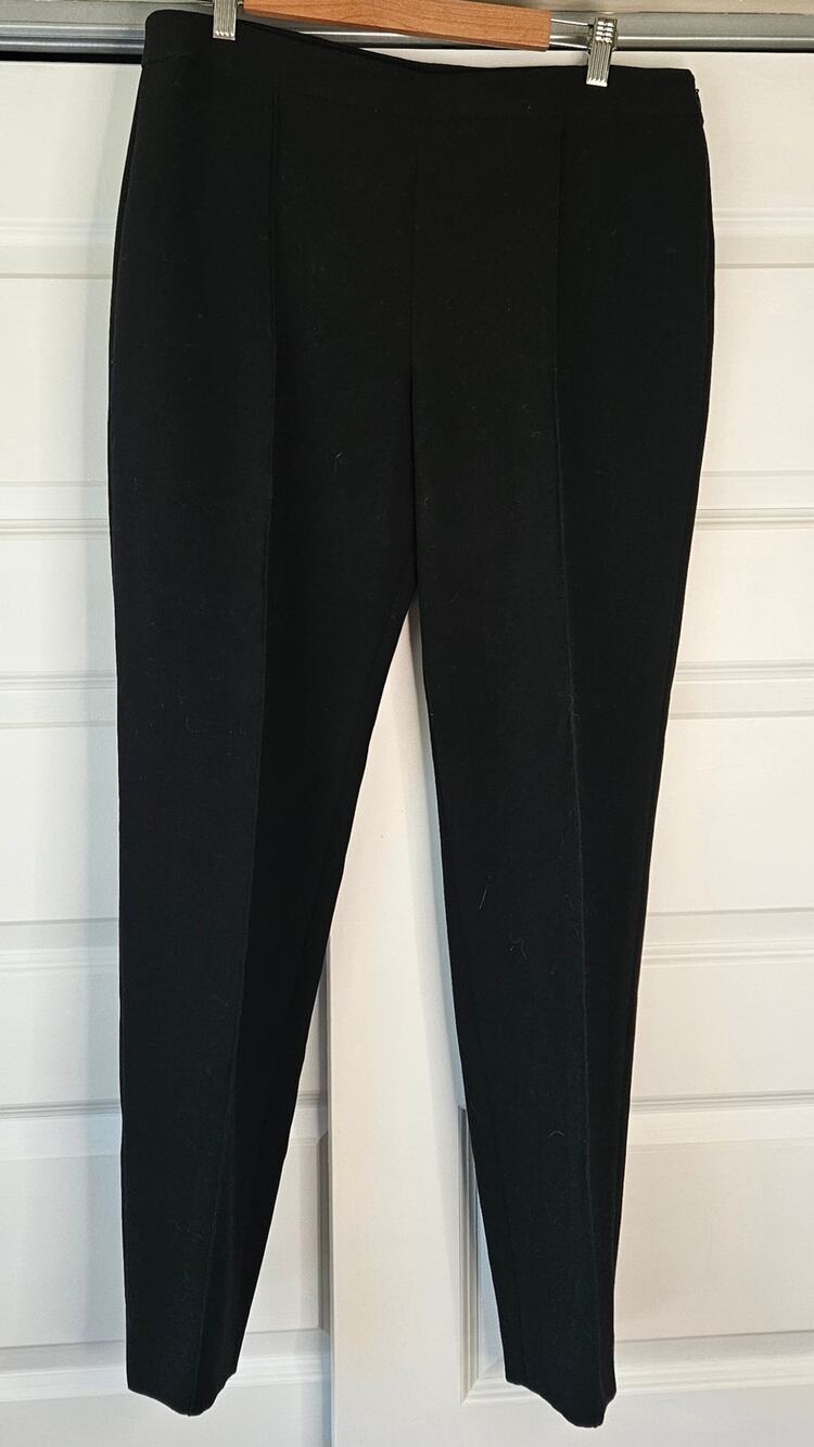 St. John Collection Side-Zip Tapered Seamed Ankle-Zip Trousers, Size 12